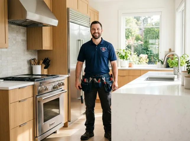 Appliance Repair Hero technician in a Alpharetta, GA kitchen after an appliance repair